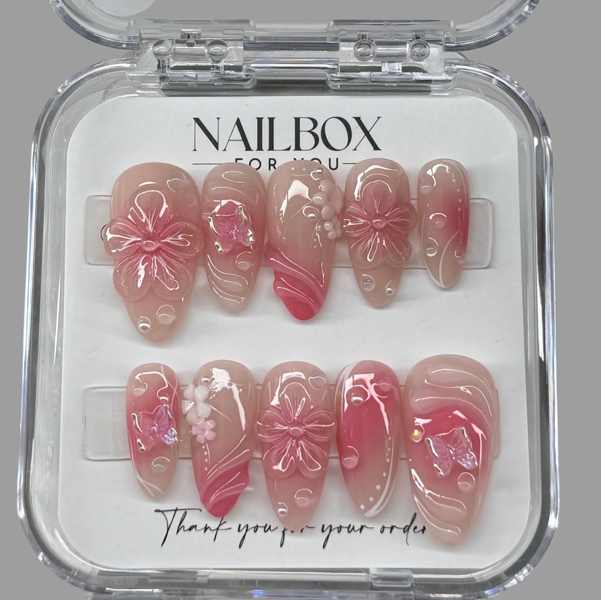Set of pink floral nail art designs 