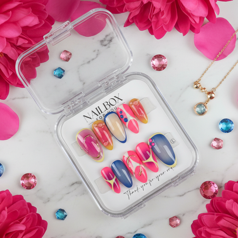 Bold Pink Blue - Floral Gem Style