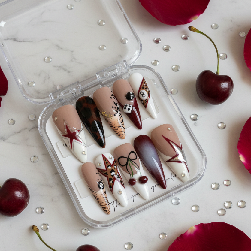Burgundy Star Stiletto - Clear Lid